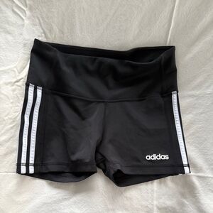Adidas Women’s Black Shorts with White Stripes, Size S.